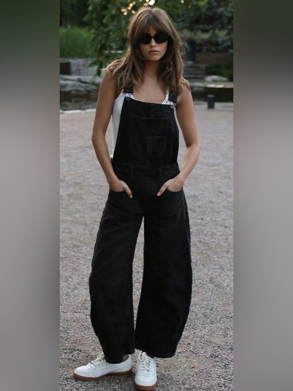 Free people good luck barrel overalls black